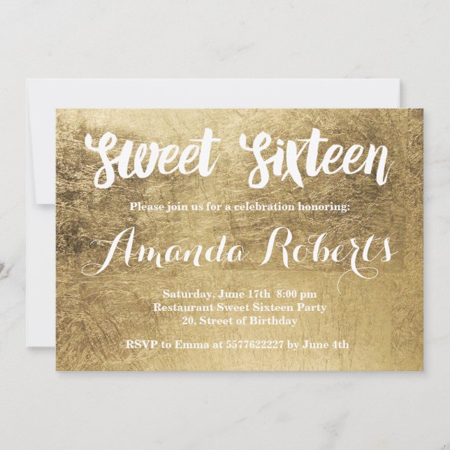 Invitación Deluxe de oro dulce 16 (Anverso)