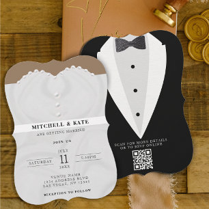 Invitación Demanda de vestir para boda y código QR Bowtie