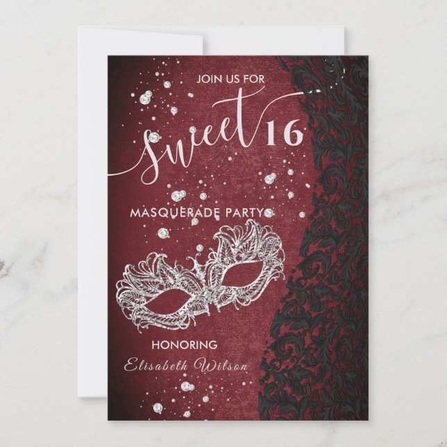 Invitación Dembocadura de diamante de mascarada borgoña 16 (Anverso)
