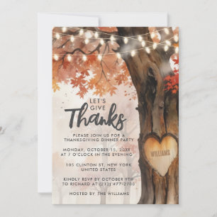 Invitación Demos Gracias Tema de Otoño Luces Árbol Cena