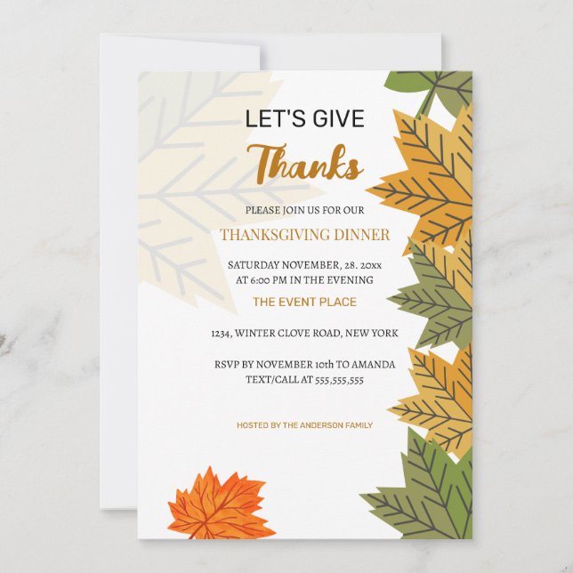 Invitación Démosle gracias a la cena de Acción de Gracias de  (Anverso)