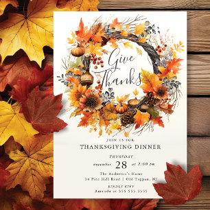 Invitación Den gracias al día de gracias de otoño de Wreath