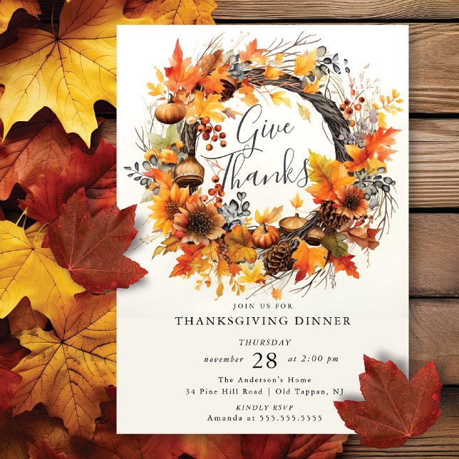 Invitación Den gracias al día de gracias de otoño de Wreath (Subido por el creador)