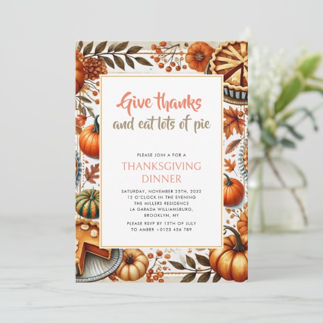 Invitación Den gracias y coman la cena de Acción de Gracias. (Anverso de pie)