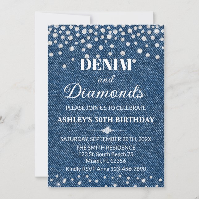 Invitación Denim and Diamond Birthday Party Invitation (Anverso)