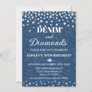 Invitación Denim and Diamond Birthday Party Invitation