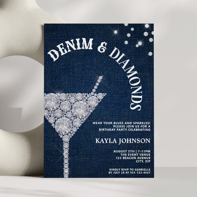 Invitación Denim and Diamonds Elegant Blue Jeans Birthday (Subido por el creador)