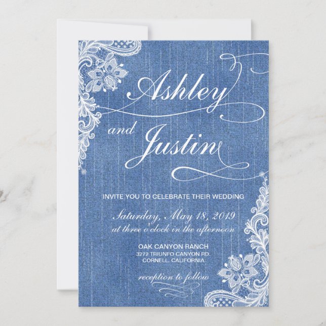 Invitación Denim and Lace rustic wedding invitation (Anverso)