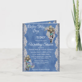 Invitación Denim azul, encaje florido y joyas de vestuario