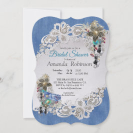 Invitación Denim azul, encaje - Joyas disfrazadas