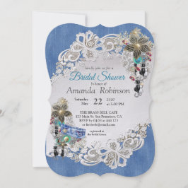 Invitación Denim azul, encaje - Joyas disfrazadas