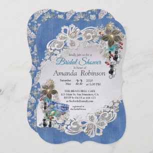 Invitación Denim azul, encaje - Joyas disfrazadas