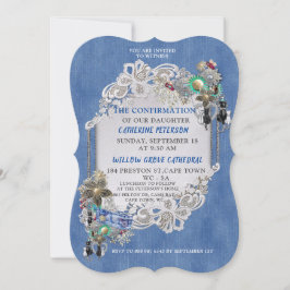 Invitación Denim azul, encaje - Joyas disfrazadas