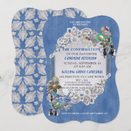 Invitación Denim azul, encaje - Joyas disfrazadas