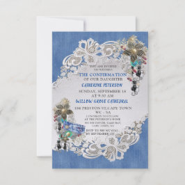 Invitación Denim azul, encaje - Joyas disfrazadas