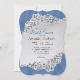 Invitación Denim azul, encaje - Perlas de marfil