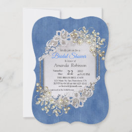 Invitación Denim azul, encaje - Perlas de marfil