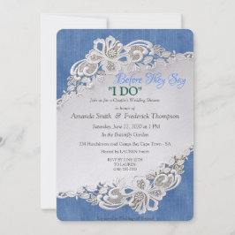 Invitación Denim azul, Perlas de encaje y Marfil