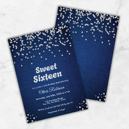 Invitación Denim Azul y Diamantes Dulces Dieciséis Aniversari