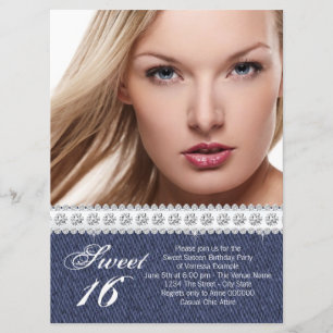 Invitación Denim azul y dulce de diamante Dieciséis Fiestas