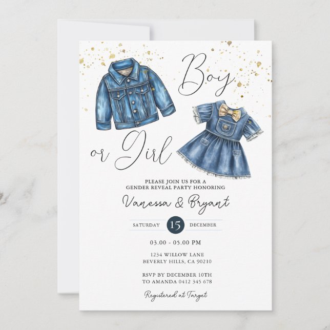 Invitación Denim Blue Jean Boy or Girl Gender Reveal (Anverso)