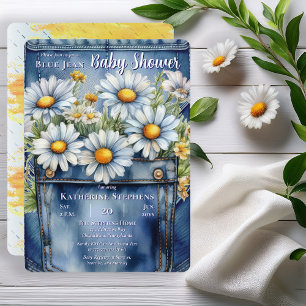 Invitación Denim Blue Jean   Daisies Floral Baby Shower