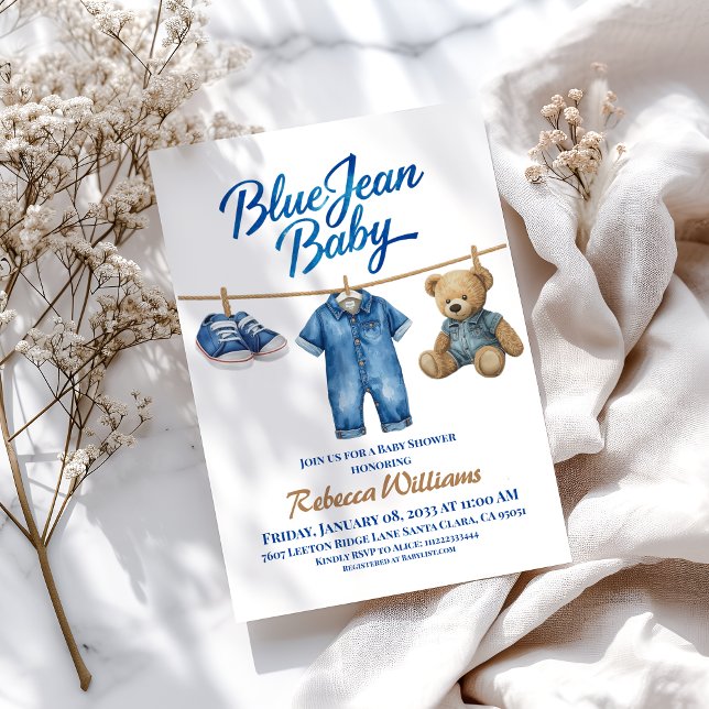 Invitación Denim Clothesline Boy Blue Jean Baby Shower (Subido por el creador)
