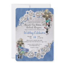 Denim con encaje de flor crema y joyas de disfrace