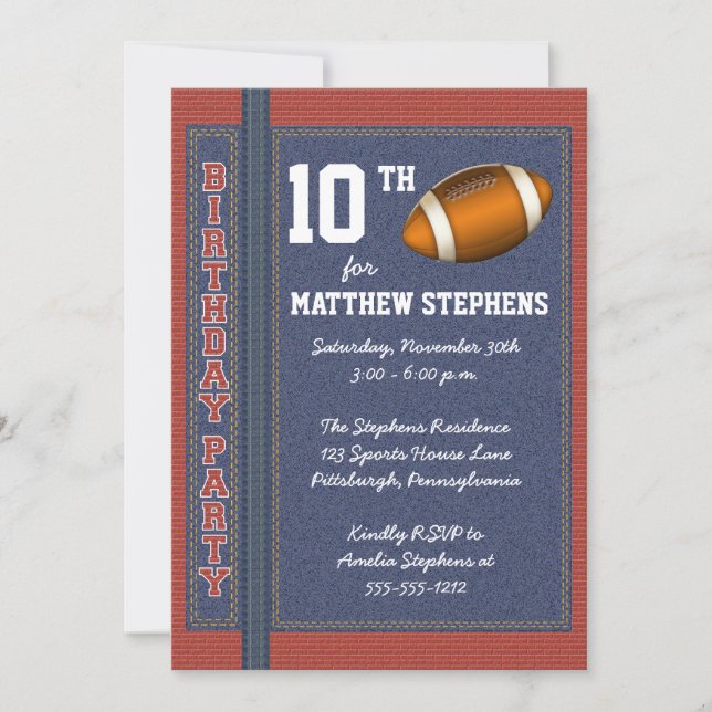 Invitación Denim de fútbol rompe fiesta de cumpleaños de depo (Anverso)