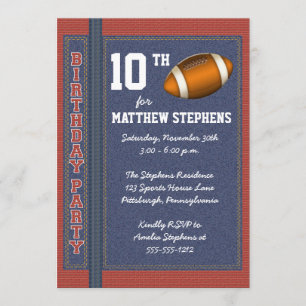 Invitación Denim de fútbol rompe fiesta de cumpleaños de depo
