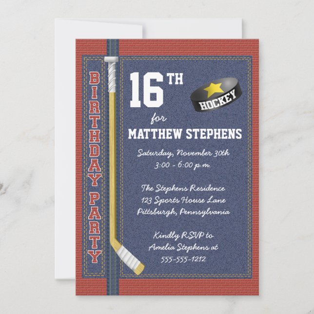 Invitación Denim de hockey prepara fiesta de cumpleaños para  (Anverso)