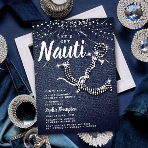 Invitación Denim Diamond Anchor Beach Lights Brillantes Showe