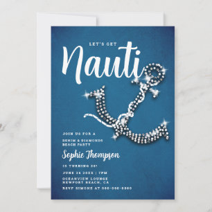 Invitación Denim Diamond Anchor Nauti Blue Birday Party