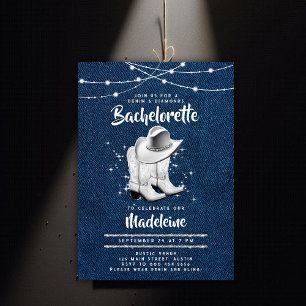 Invitación Denim Diamond Cowgirl Gorra Boots Moda Bachelorett