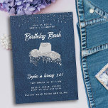 Invitación Denim Diamond Cowgirl Gorra Diamante de imitación<br><div class="desc">Una rústica, moderna, elegante y moda 30 años de invitación a la fiesta con un tema de denim y diamantes. Presenta un fondo de denim, una gorra de vaquera blanca con detalles de diamantes de imitación (este es un efecto digital) y tipografía en blanco. Un diseño de "denim y diamantes"...</div>