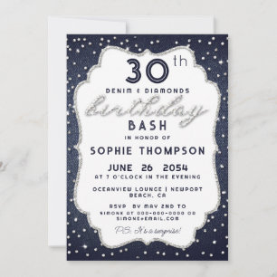 Invitación Denim Diamond Purpurina Cualquier Fiesta de cumple