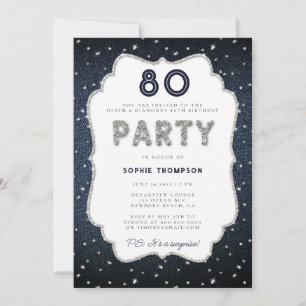 Invitación Denim Diamond Purpurina Frame 80 cumpleaños