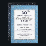 Invitación Denim Diamond Purpurina Frame Any Age Birday Party<br><div class="desc">Una simple, moderna, elegante y moda plantilla de invitación a la fiesta de cumpleaños con un fondo de denim, la palabra BIRTHDAY cubierta con diamantes blancos (diamantes simulados, no reales) y con un guión moderno de caligrafía, y tipografía en blanco, así como un marco de diamantes (¡también simulados!). Diseño de...</div>