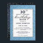 Invitación Denim Diamond Purpurina Frame Any Age Birday Party<br><div class="desc">Una simple, moderna, elegante y moda plantilla de invitación a la fiesta de cumpleaños con un fondo de denim, la palabra BIRTHDAY cubierta con diamantes blancos (diamantes simulados, no reales) y con un guión moderno de caligrafía, y tipografía en blanco, así como un marco de diamantes (¡también simulados!). Diseño de...</div>