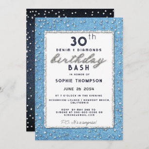 Invitación Denim Diamond Purpurina Frame Any Age Birday Party