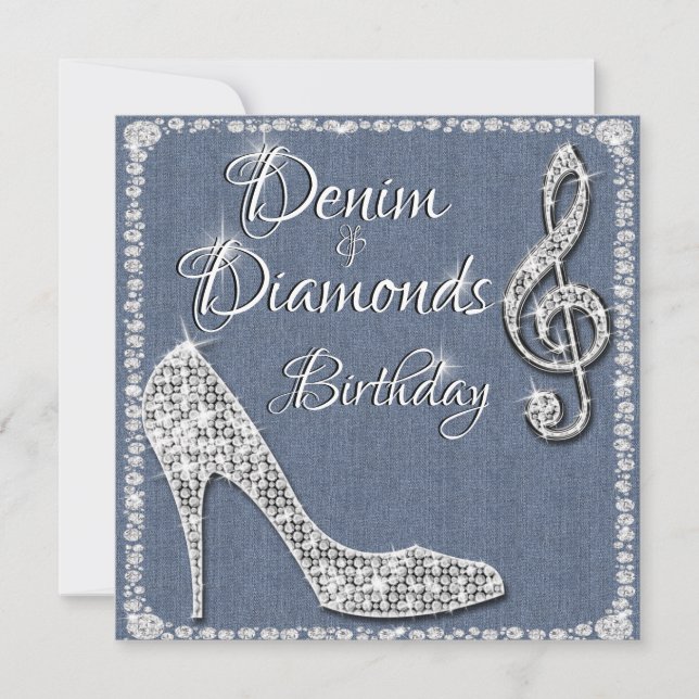 Invitación Denim & Diamonds 25º cumpleaños (Anverso)