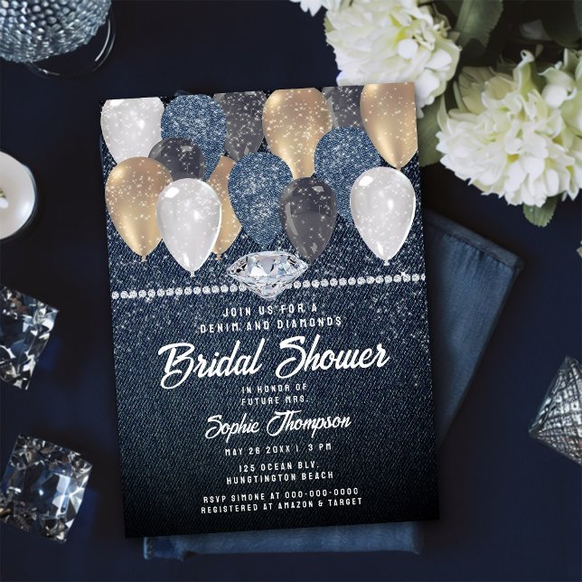 Invitación Denim Diamonds Balloon Arch Purpurina Bridal Showe (Subido por el creador)