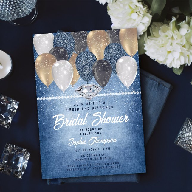 Invitación Denim Diamonds Balloons Arch Rustic Bridal Shower (Subido por el creador)