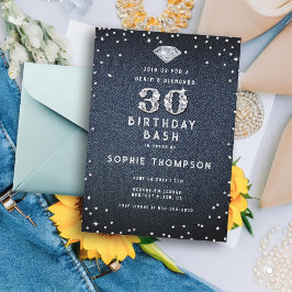 Invitación Denim Diamonds Bling 30th Birthday Fiesta