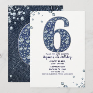 Invitación Denim & Diamonds Bling Brillo 6 Cumpleaños 6