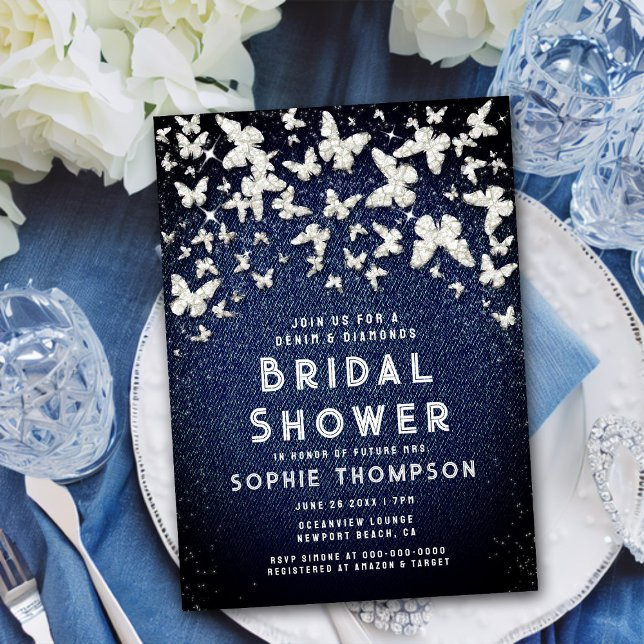 Invitación Denim Diamonds Bling Butterflies Ducha de novias (Subido por el creador)