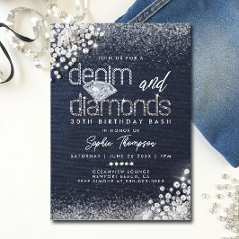 Invitación Denim Diamonds Bling Classy 30 Fiesta de cumpleaño