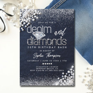 Invitación Denim Diamonds Bling Classy 30 Fiesta de cumpleaño