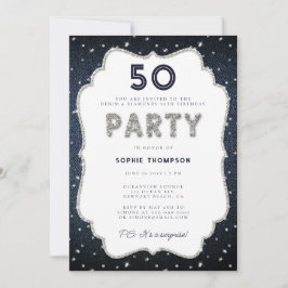 Invitación Denim Diamonds Bling Frame 50 cumpleaños