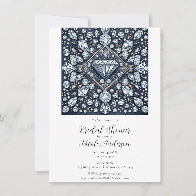 Invitación Denim & Diamonds Bling Glam Bridal Shower (Anverso)